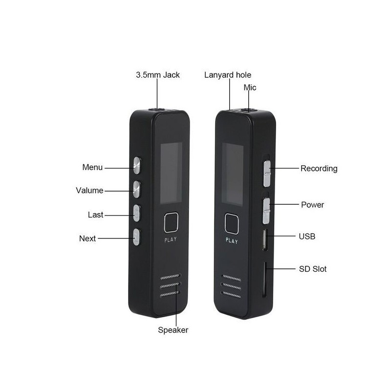 Porte-clés dictaphone enregistreur vocal et lecteur MP3 32Go